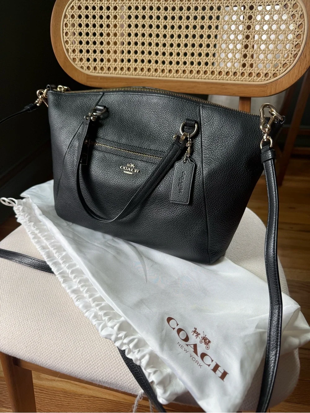 Coach Black Leather Shoulder Bag with Gold Hardware